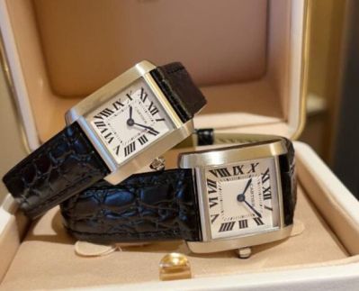 Replica CARTIER Tank Watch Ladies Francaise  Quartz Movement Black Leather Strap Watch